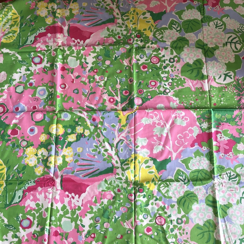 Vintage Cohama Orchard Floral Fabric 2.5 Yards Vat Screen Print Pink Green Rare